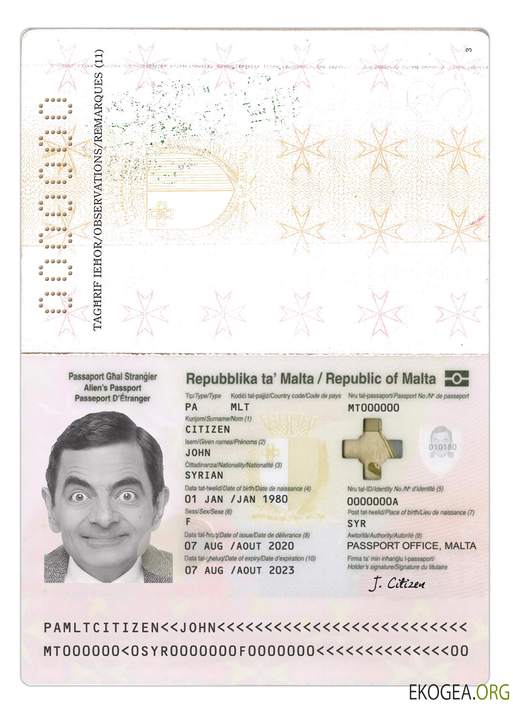 Passeport de Malte 2020 présent